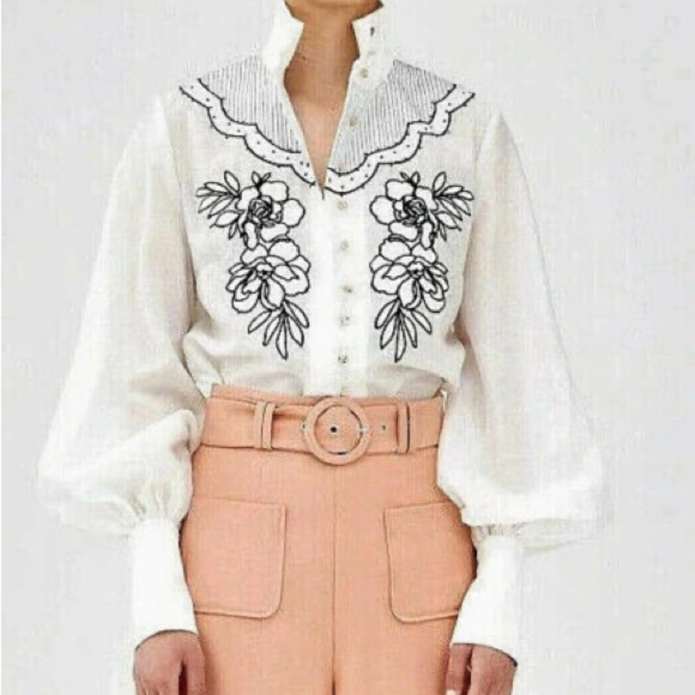 Keepsake "Delta" Embroidered White Organza Blouse Top Shirt**US 4